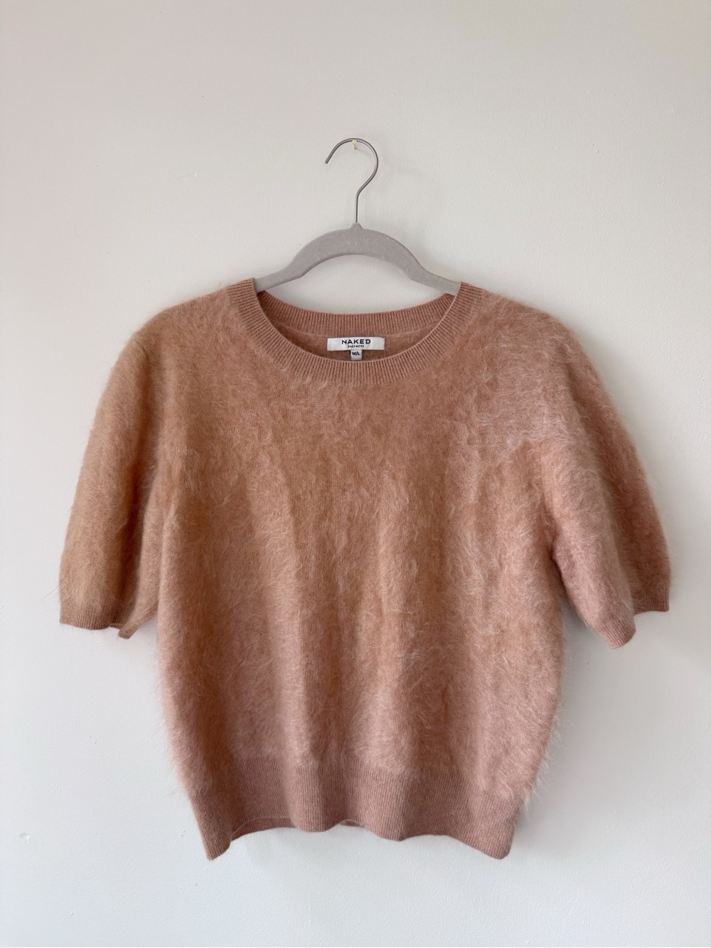 Naked Cashmere Brushed Cashmere Short Sleeve Sweater in TAN, women’s size medium